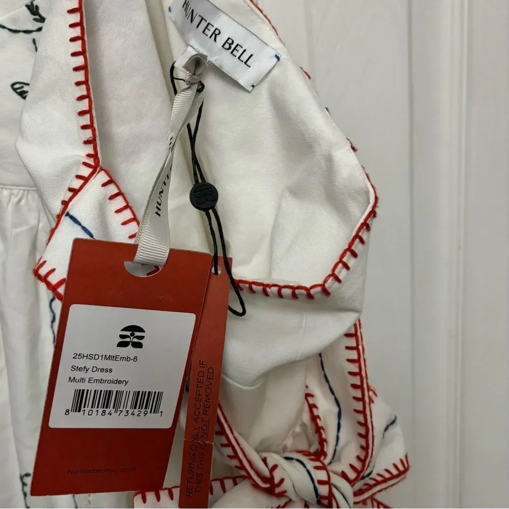 Hunter Bell Midi Dress Stefy Embroidered White Cotton Floral NWT 6 - Picture 13 of 14